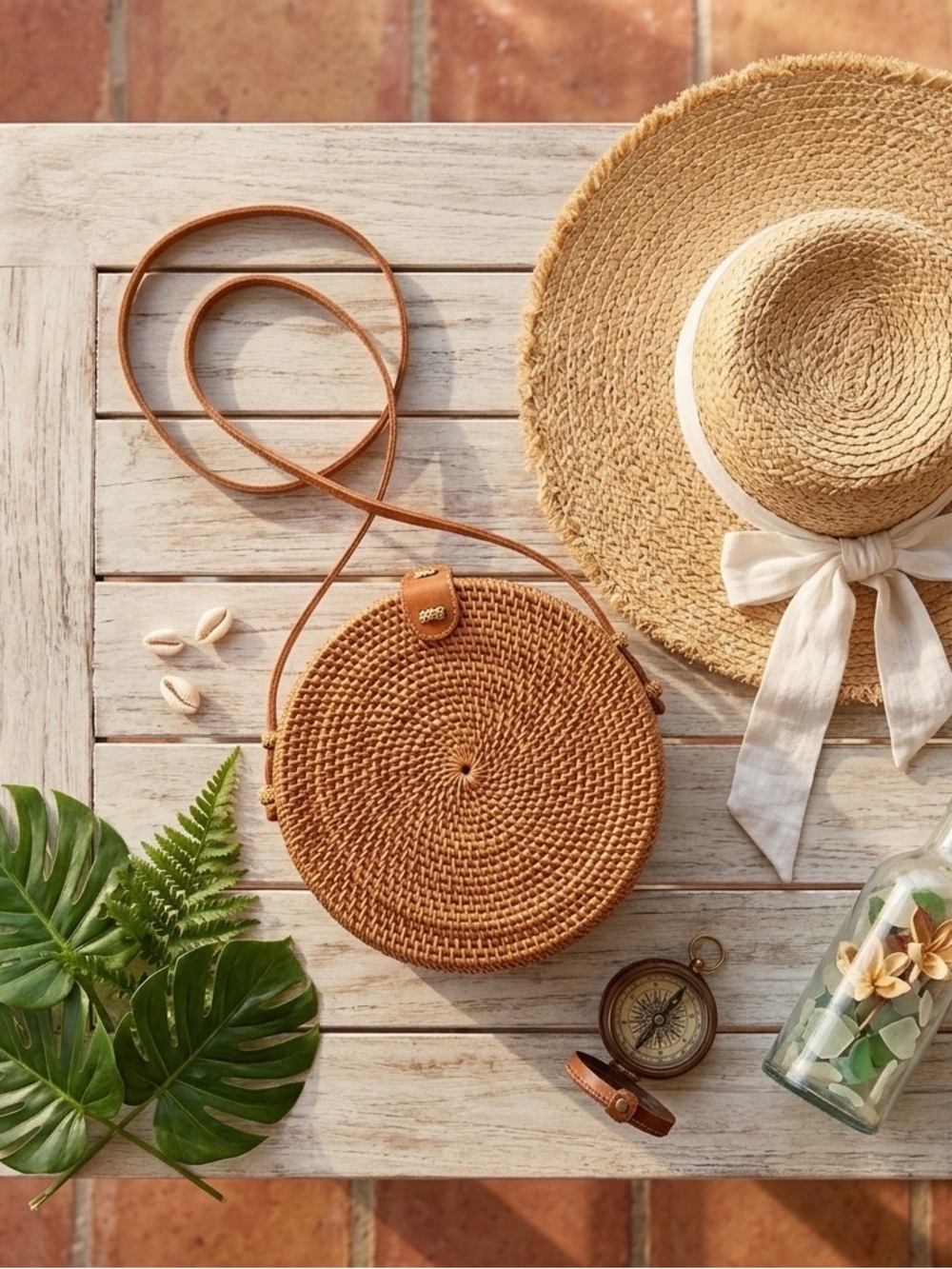 Round Woven Tan Crossbody Bag - Picture 2 of 8